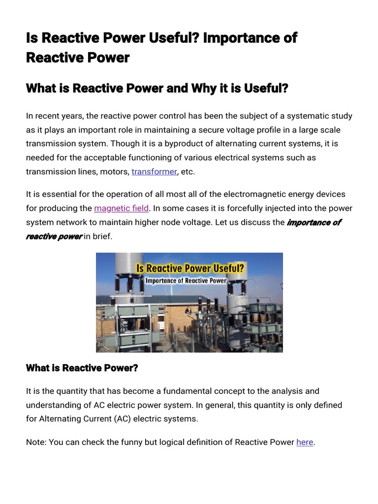 Is Reactive Power Useful - Importance of Reactive Power | PDF | Ac ...