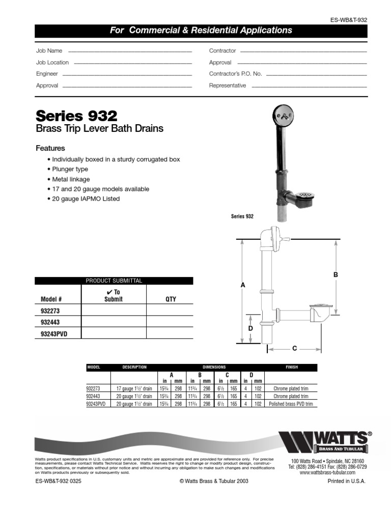 Series 932 Specification Sheet | PDF