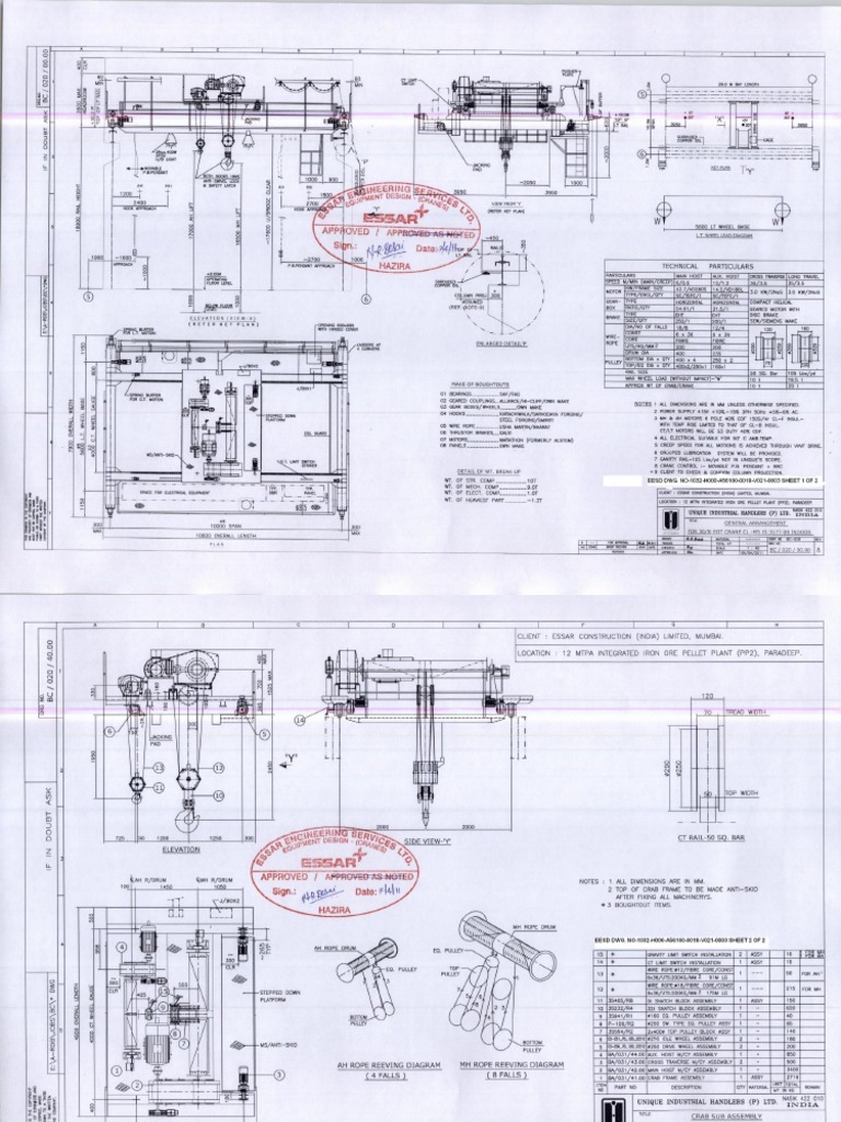 Approved Ga and Crab DWG - of 30 - 5t X 10m Span DG Eot Crane For Pp-2 ...