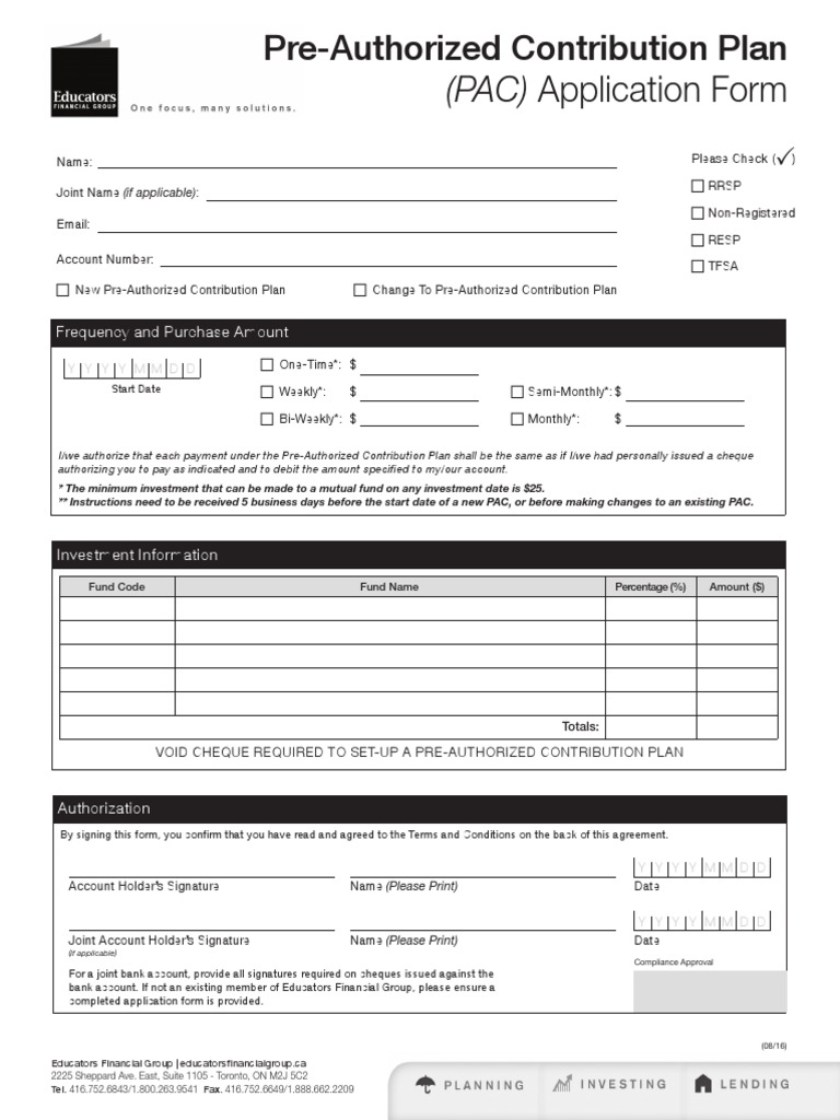 Pre-Authorized Contribution (PAC) Form | PDF | Cheque | Debit Card