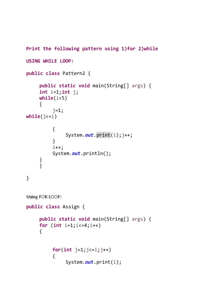 Print The Following Pattern Using 1) For 2) While Using While Loop ...