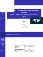 CS6701 Cryptography and Network Security Block Ciphers:Data Encryption Standard (DES)