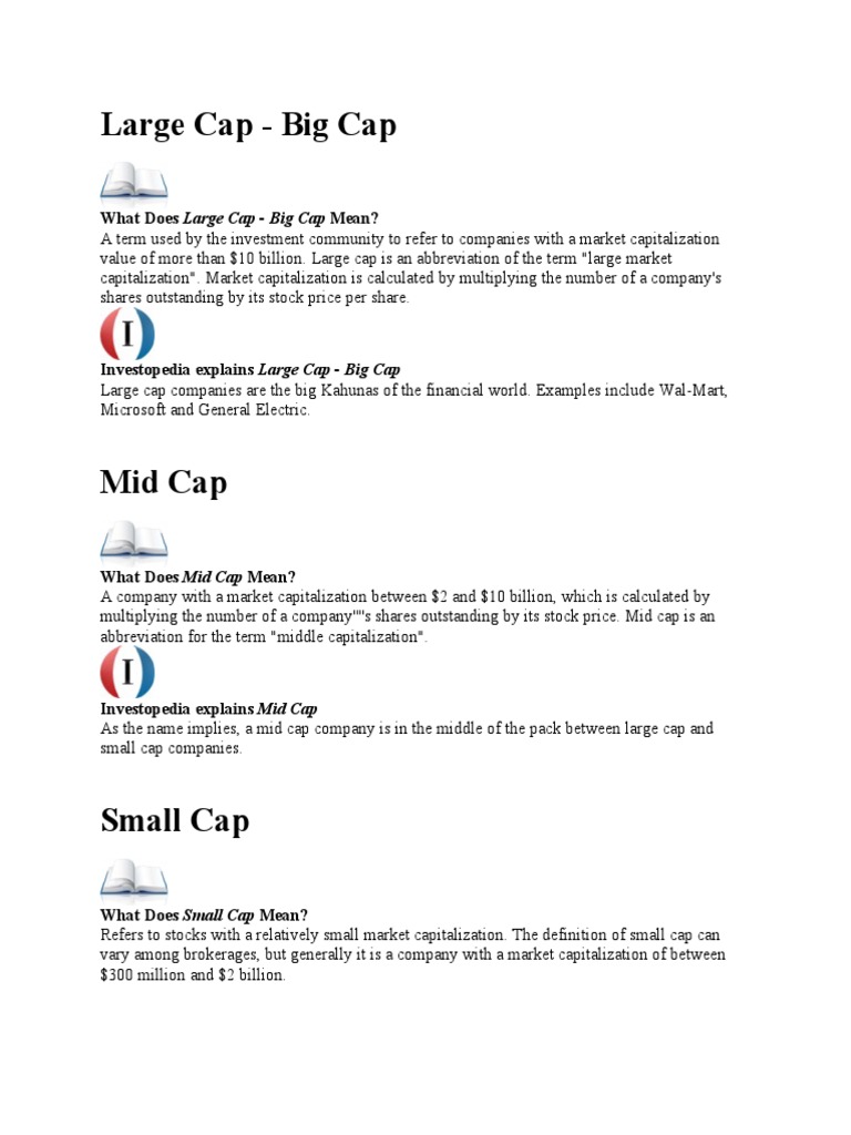 What Does Large Cap Big Cap Mean? PDF Market Capitalization Stocks