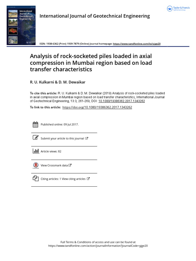 Analysis of Rock Socketed Piles Loaded in Axial Compression in Mumbai ...