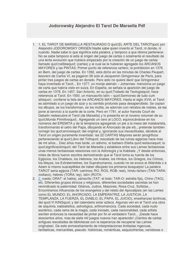 El Tarot de Marsella por Jodorowsky | PDF | Tarot | Color
