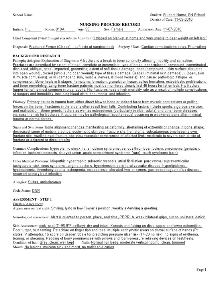 Nursing Process Record for Fractured Femur | PDF | Analgesic | Paresthesia