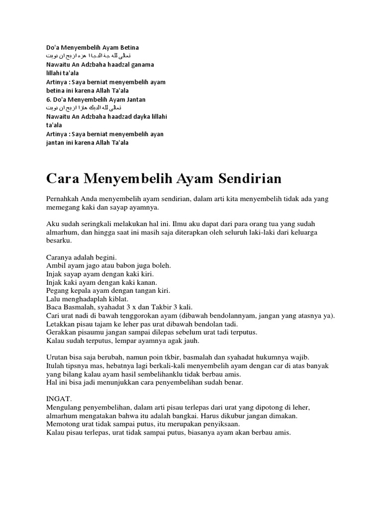 Doa Cara Menyembelih Ayam