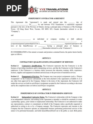 YQ1503 - ForM YYZ Translations - Independent Contractor Agreement-2018