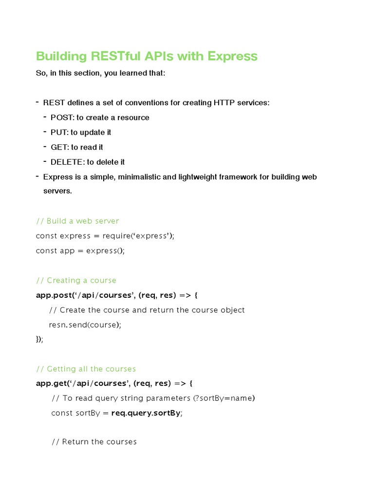 Building Restful Apis With Express: // Build A Web Server | PDF