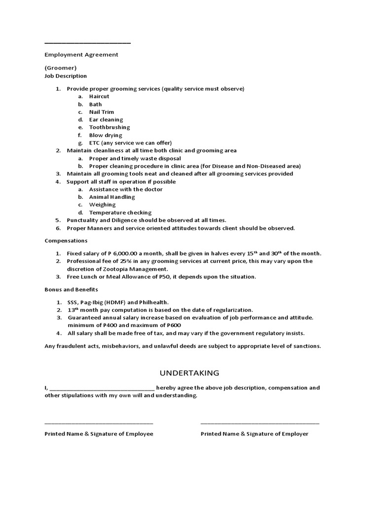 Animal Groomer Job Description PDF Labor Employment