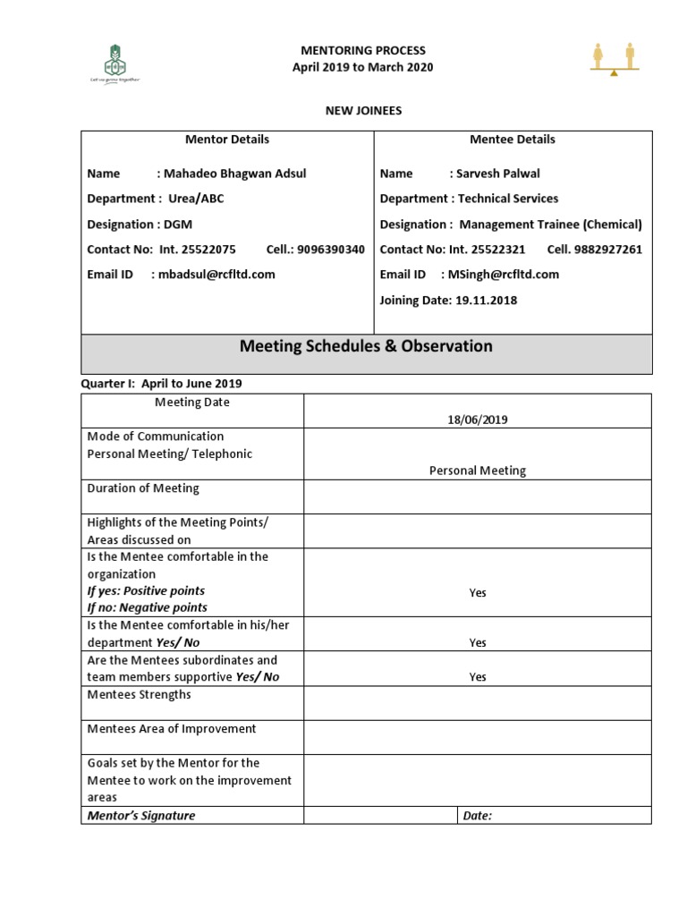 SR Mentoring Form | PDF
