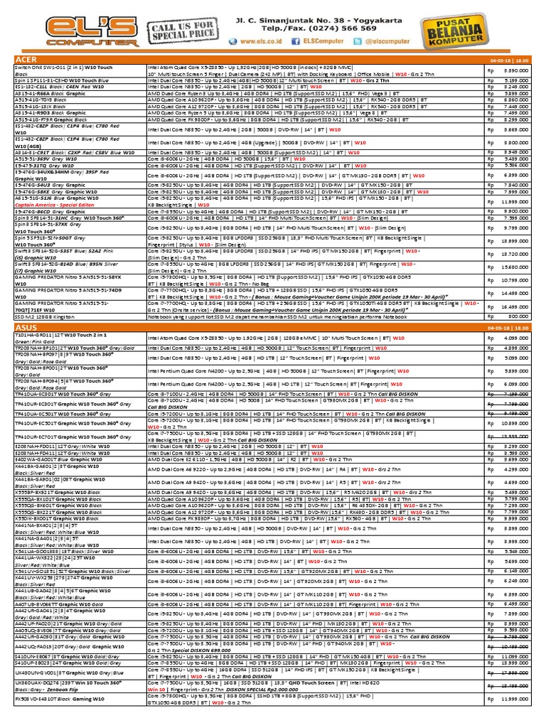 ELS Pricelist 04 Mei 2018 | PDF | 4 G | Advanced Micro Devices