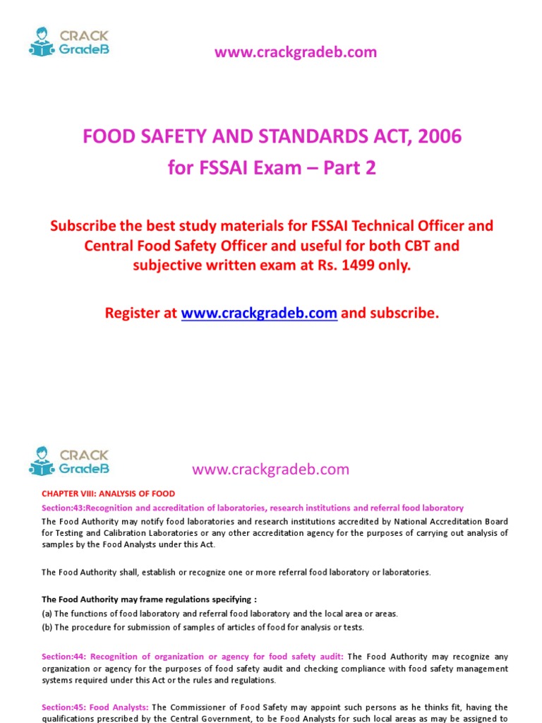 Food Safety and Standards Act, 2006 For FSSAI Exam Part 2 PDF