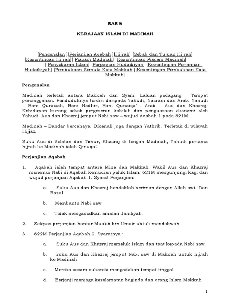 Bab 5 Kerajaan Islam Di Madinah Sejarah Tingkatan 4 Pdf