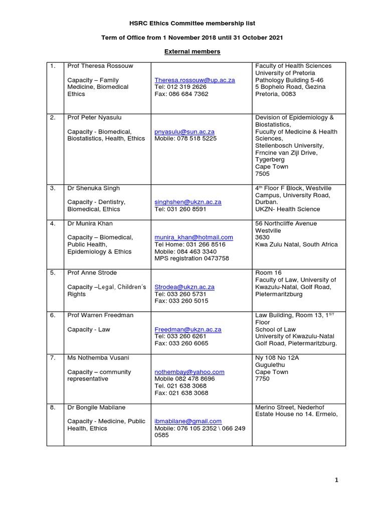 Ethics Committee Membership List - Dec 2018 | PDF | Medicine | Health Care