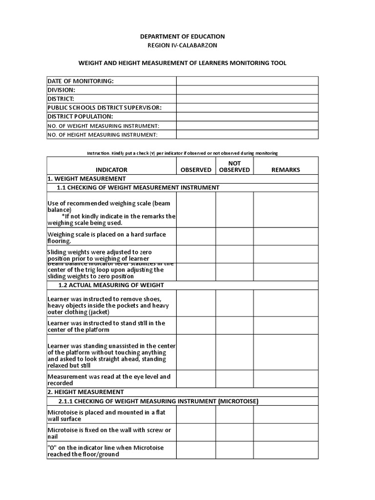 Elem Nutritional Assessment Monitoring Tool | PDF | Weighing Scale | Weight