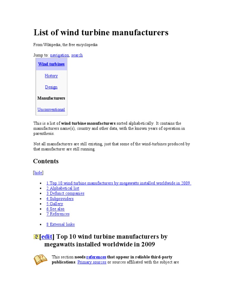 List of wind turbine manufacturers pdf wind power wind turbine