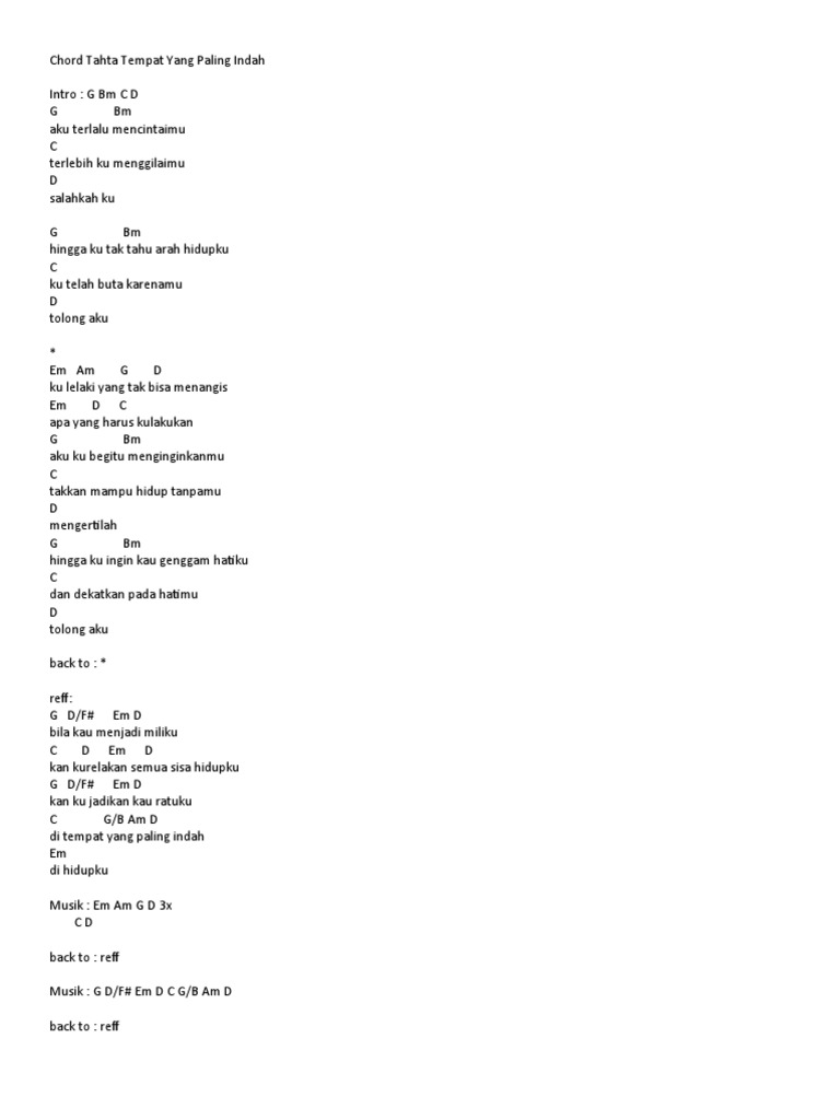 Chord Tahta Tempat Yang Paling Indah