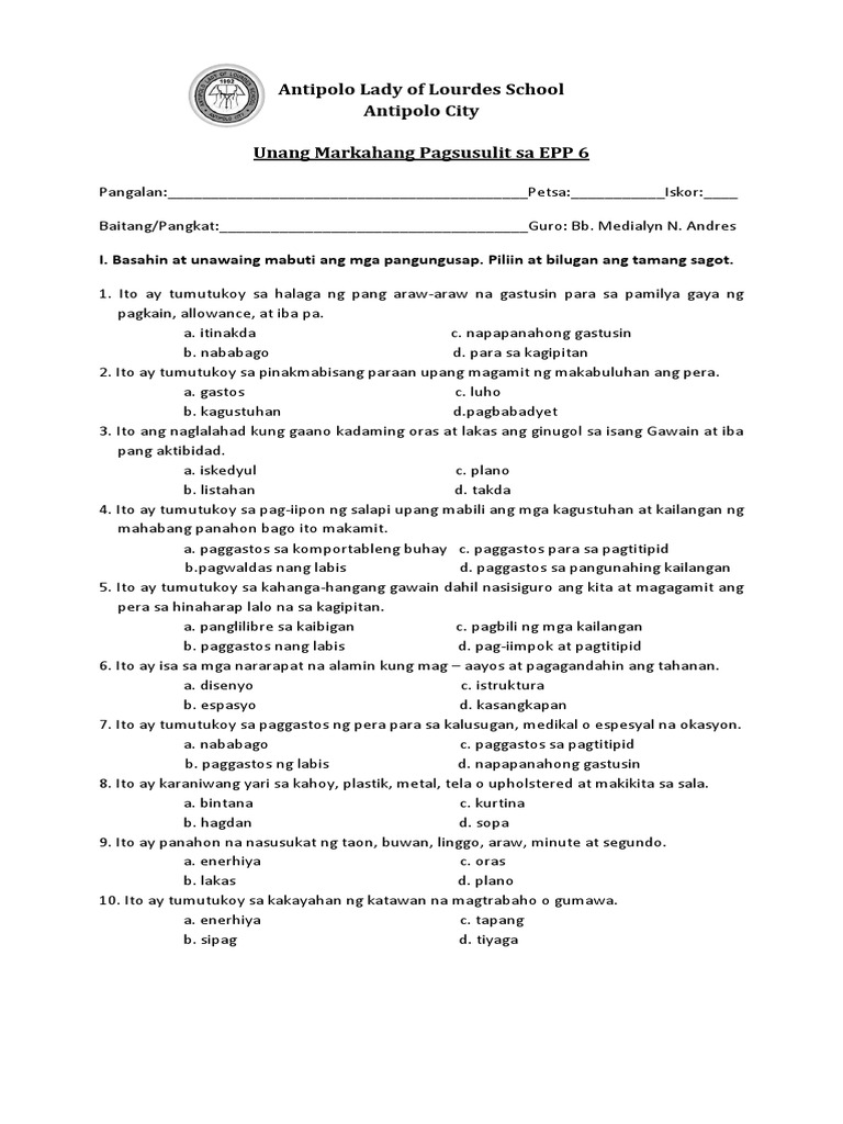 Epp 6 1ST Periodical Exam | PDF