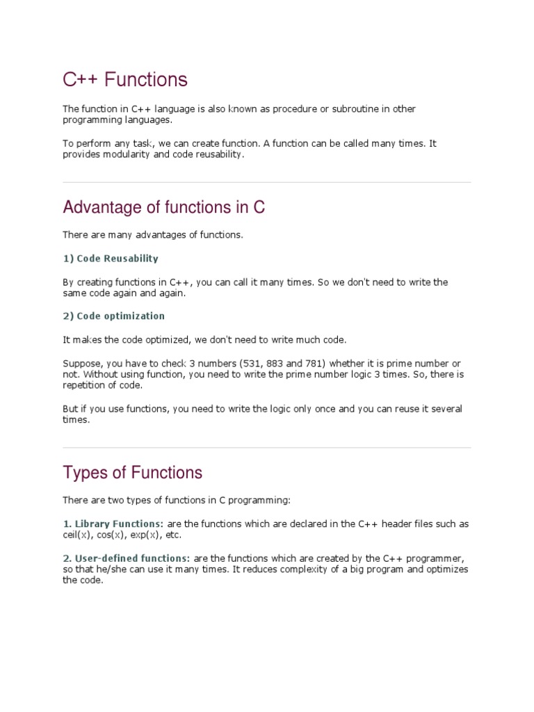 Advantage of Functions in C | PDF