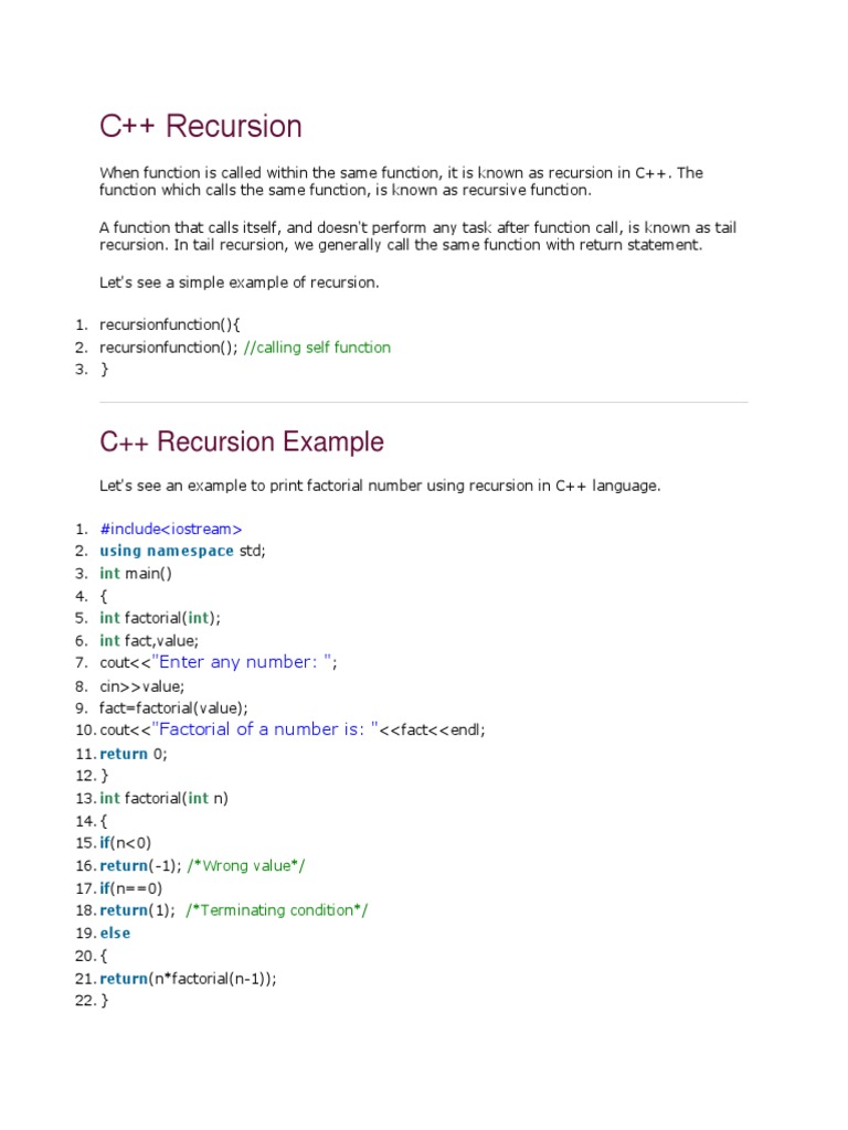 C++ Recursive Function Explained | PDF | Teaching Methods & Materials ...