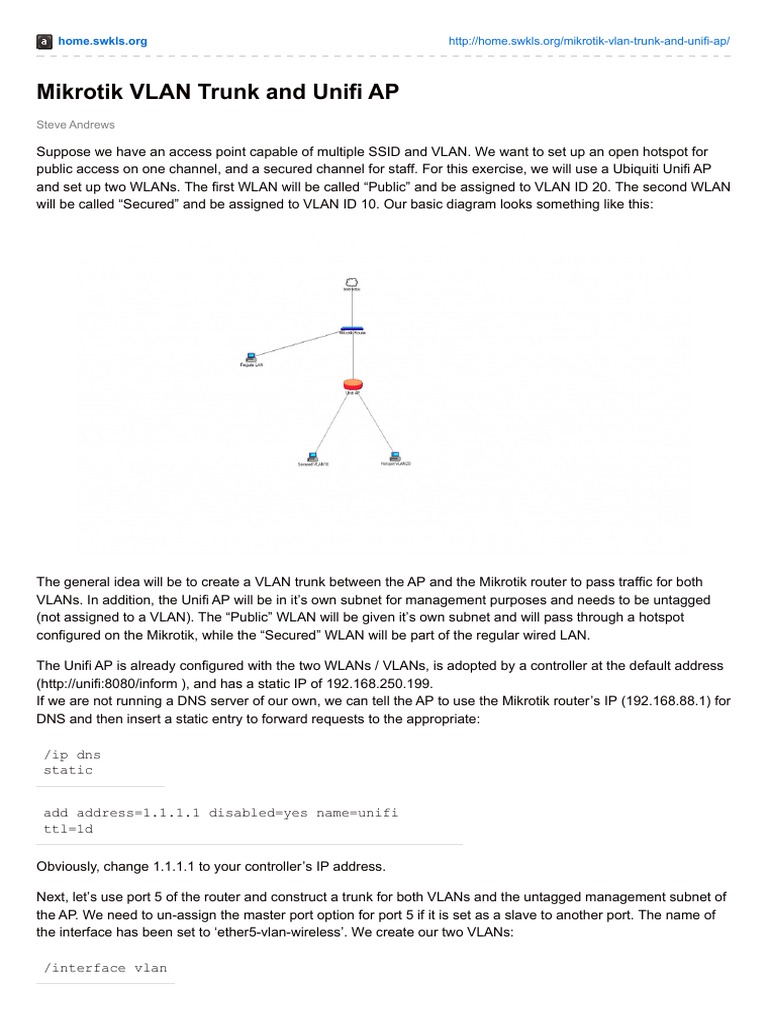 Mikrotik VLAN Setup with Unifi AP | PDF | Ip Address | Wireless Lan