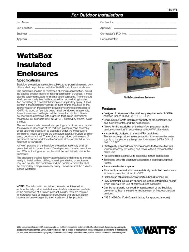 WattsBox Insulated Enclosures Specification Sheet | PDF | Door | Hvac