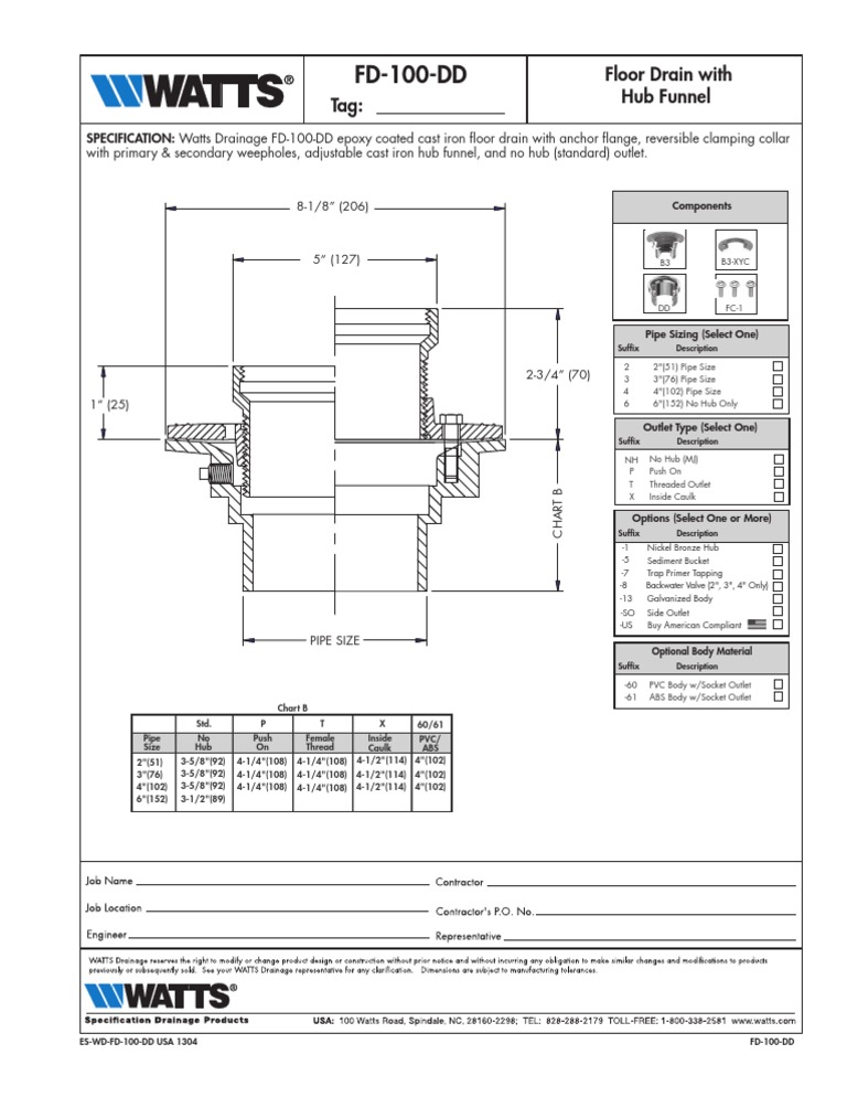 Watts FD-100-DD Floor Drain Specs | PDF | Pipe (Fluid Conveyance) | Gas ...