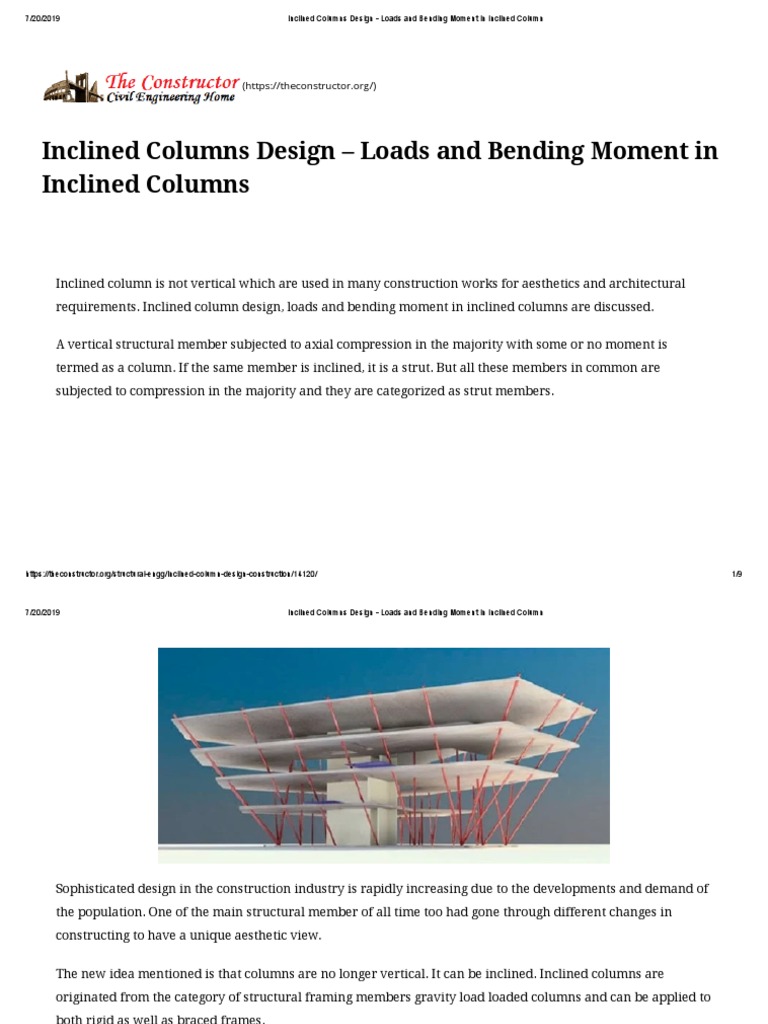 Inclined Columns Design Loads and Bending Moment in Inclined Column