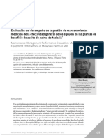 Medición de la efectividad general de los equipos en las plantas de beneficio de aceite de palma de Malasia