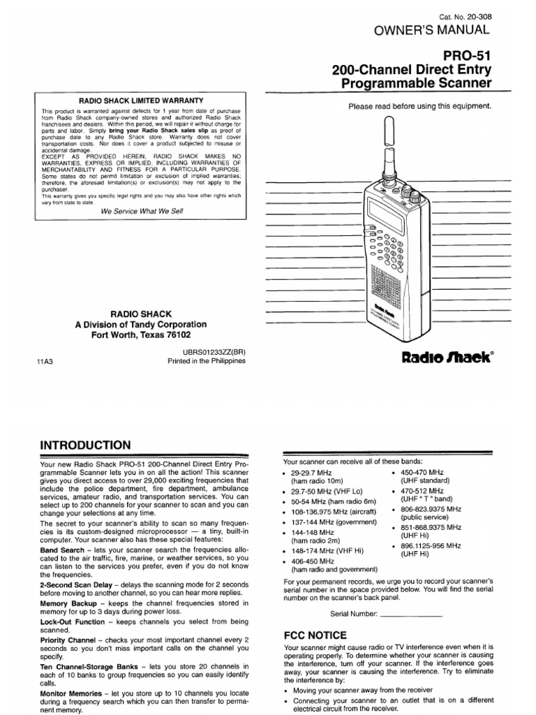 Radio Shack PRO51 Owner's Manual Business