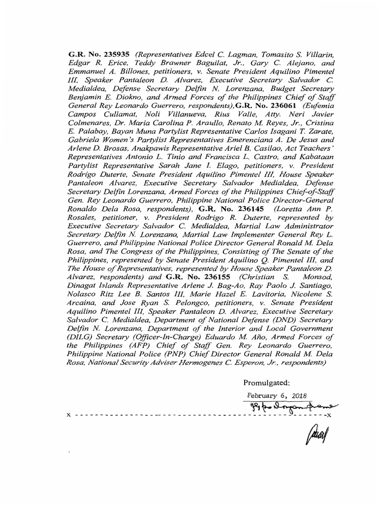 Four Consolidated Petitions Challenging the Extension of Martial Law