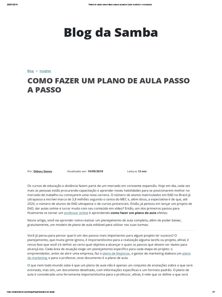 Plano de Aula Passo A Passo (Modelo e Exemplos) PDF | PDF | Lição ...