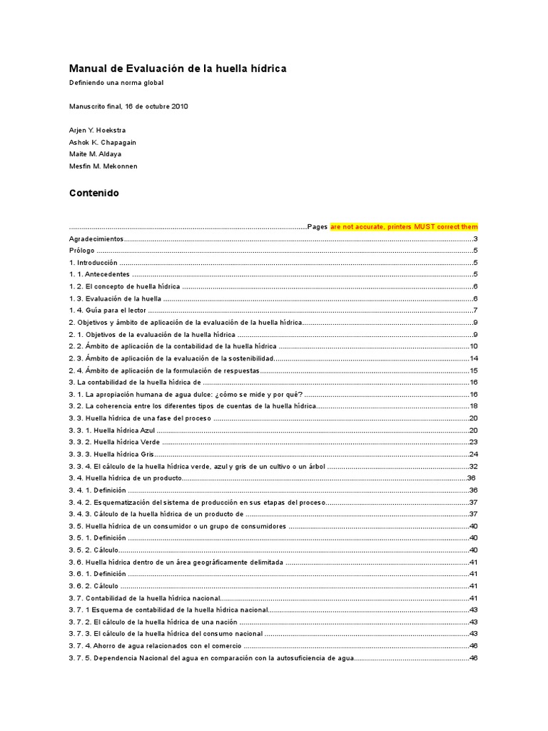 Manual de Evaluación de Huella Hídrica | PDF | Uso del agua | Consumo ...