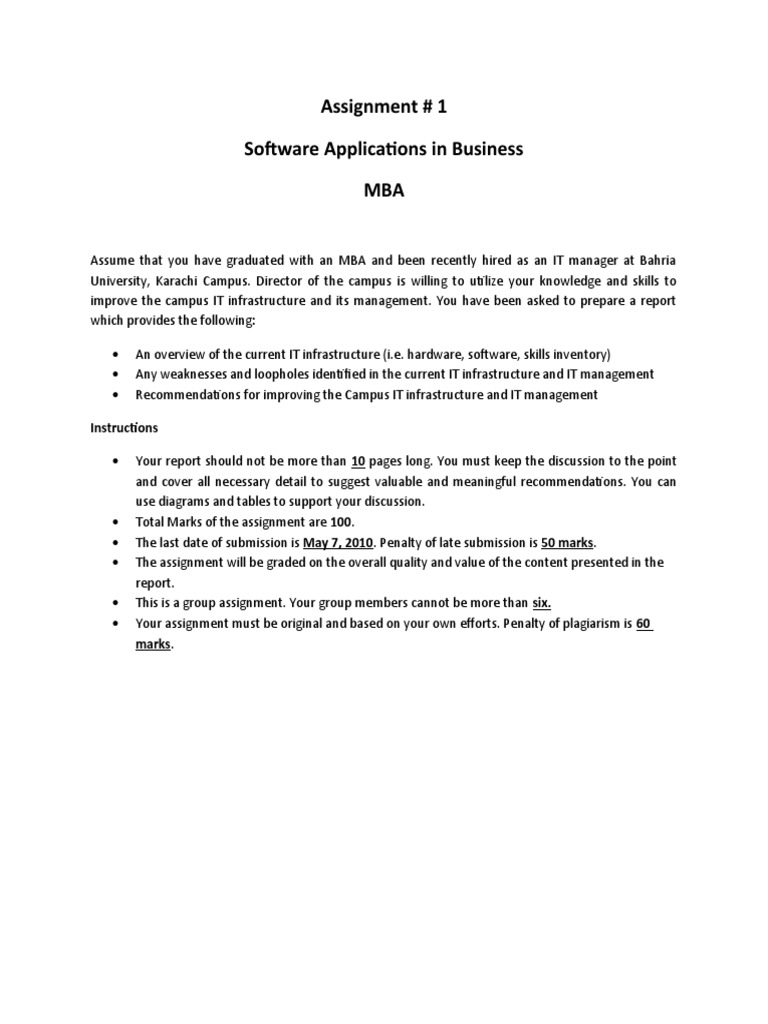 Assignment # 1 Software Applications in Business MBA: Instructions | PDF