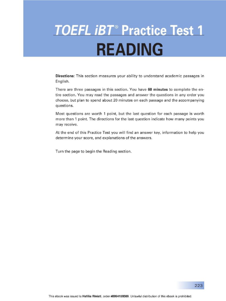 IBT 1 Session - PRACTICE File TOEFL Reading