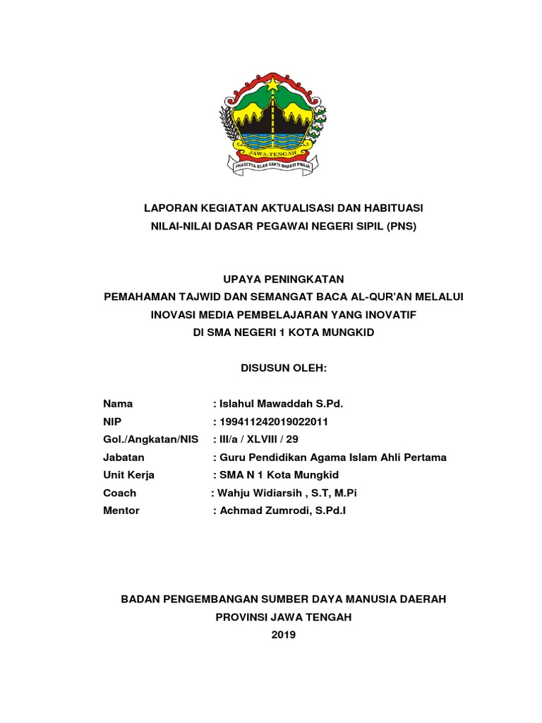 Laporan Kegiatan Aktualisasi Dan Habituasi