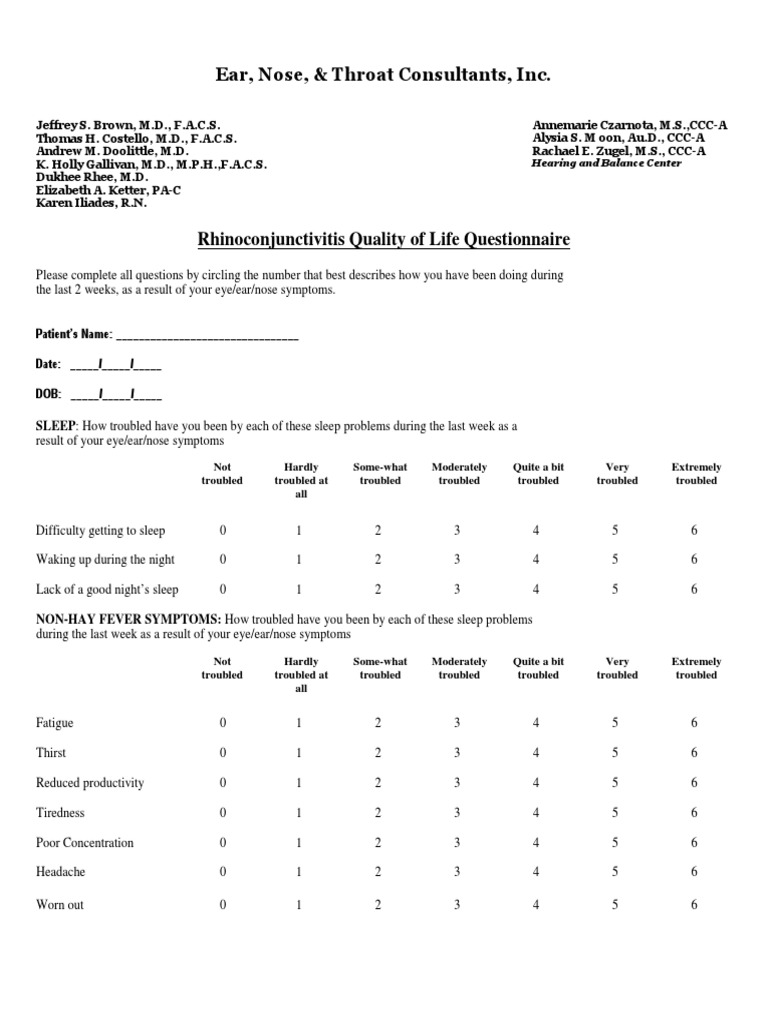 Rhinoconjunctivitis Quality of Life Survey | PDF | Human Nose ...