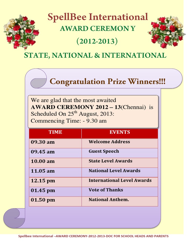 Award Ceremony Schedule