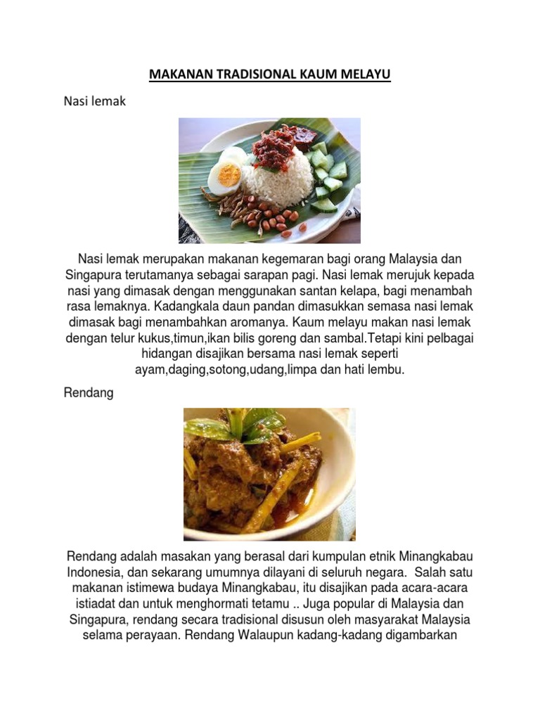 Makanan Tradisional Kaum Melayu | PDF | Memasak, Makanan, & Anggur