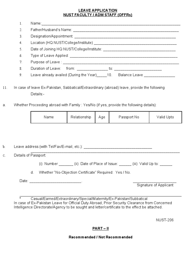 NUST Leave Application Form | PDF | National Security | Government
