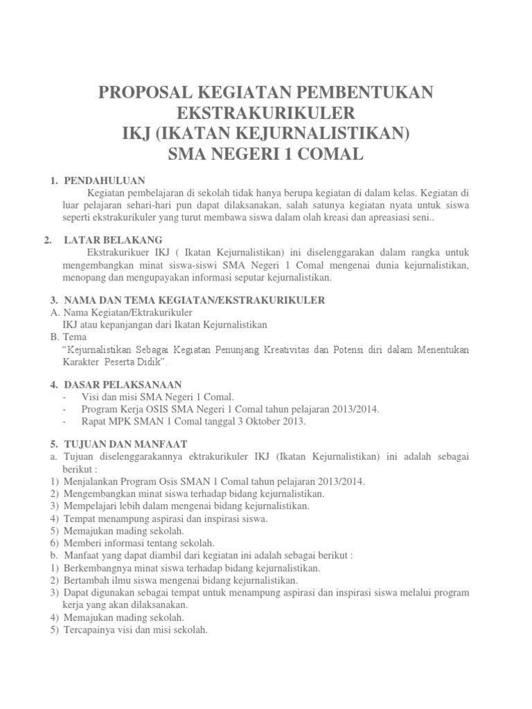 Contoh Proposal Pengajuan Kegiatan Ektrakurikuler Baru