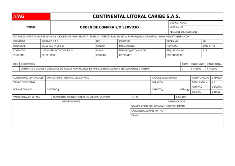 Orden de Compra para Servicio de Montacargas | PDF | Business
