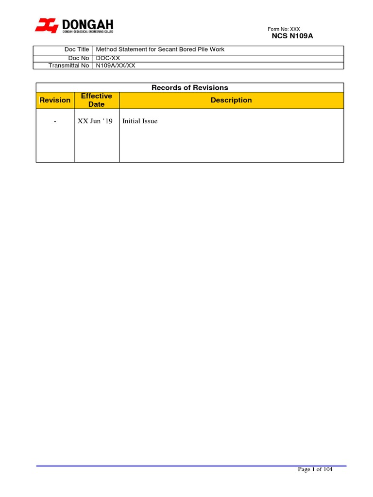 Secant Bored Pile Method Statement | PDF | Deep Foundation | Drilling Rig