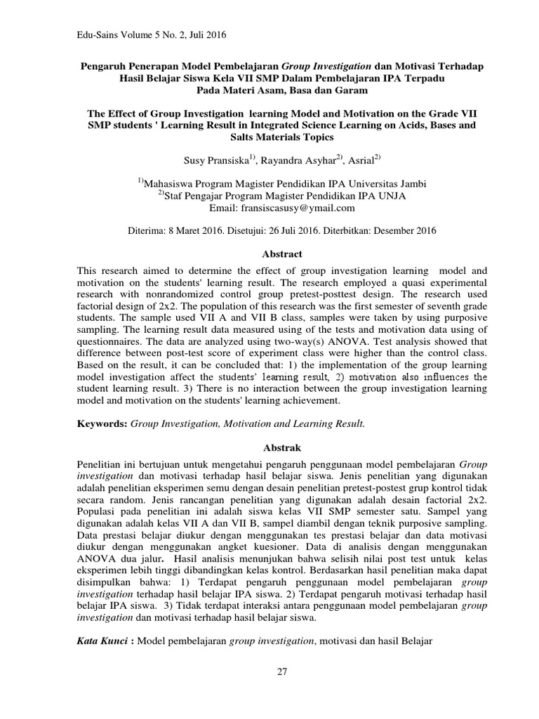 Impact of Group Investigation on Student Learning | PDF | Quantitative ...