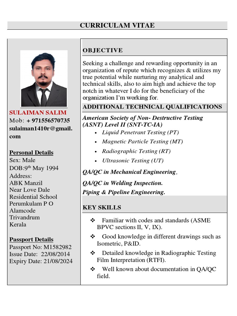 Sulaiman Salim CV PDF | PDF | Nondestructive Testing | Engineering