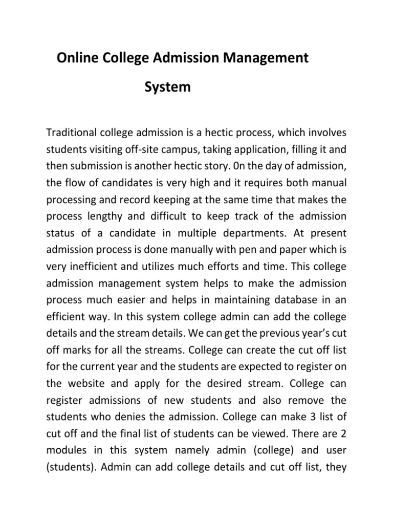 Online College Admission System Overview | PDF | Career & Growth