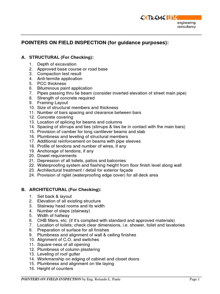 Field Inspection Checklist Guide | PDF | Plumbing | Pipe (Fluid Conveyance)