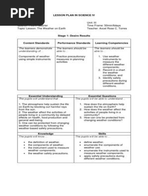 Lesson Plan in Science IV ( Weather on Earth Pt- Kcis)