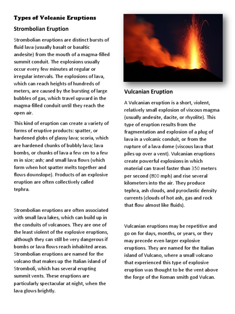 Types of Volcanic Eruptions. | PDF | Types Of Volcanic Eruptions | Lava
